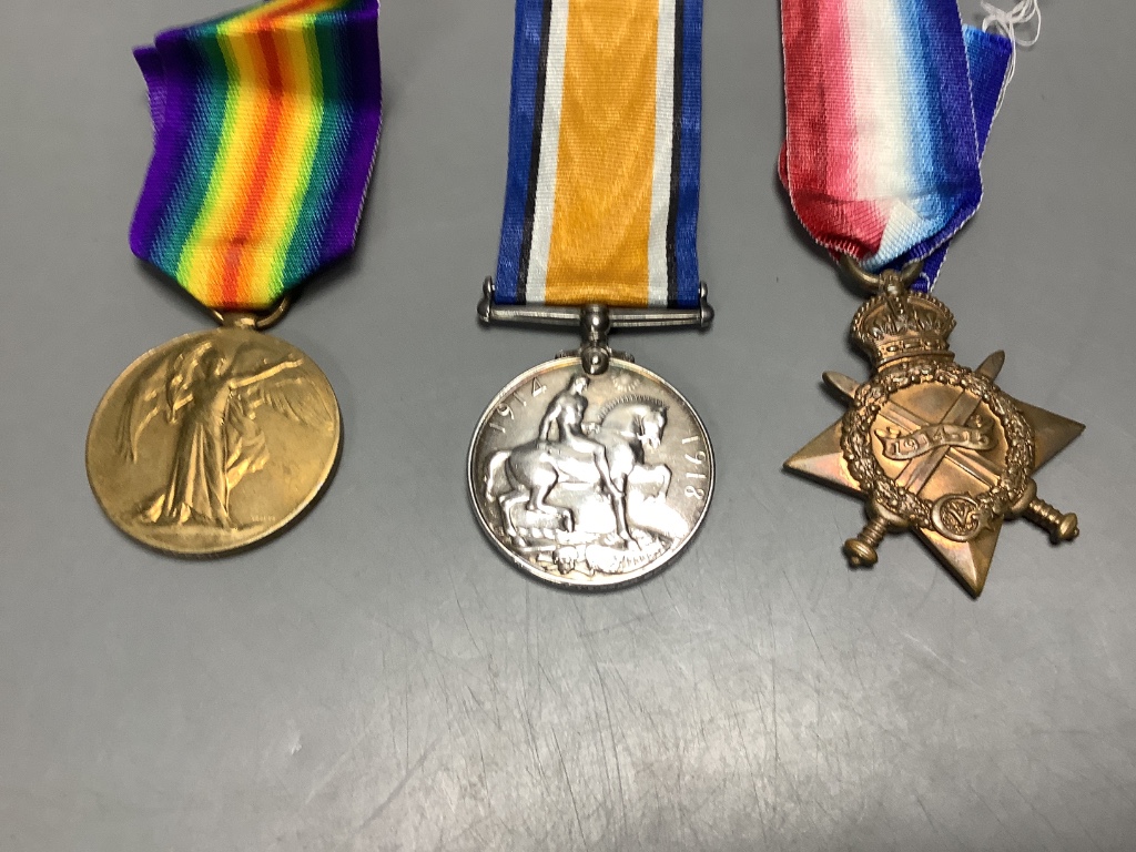 Two WW1 trios to SR3929 Gnr. G.Gration, R.A. & Y-707 Pte. J.Green, Kings Royal Rifle Corps